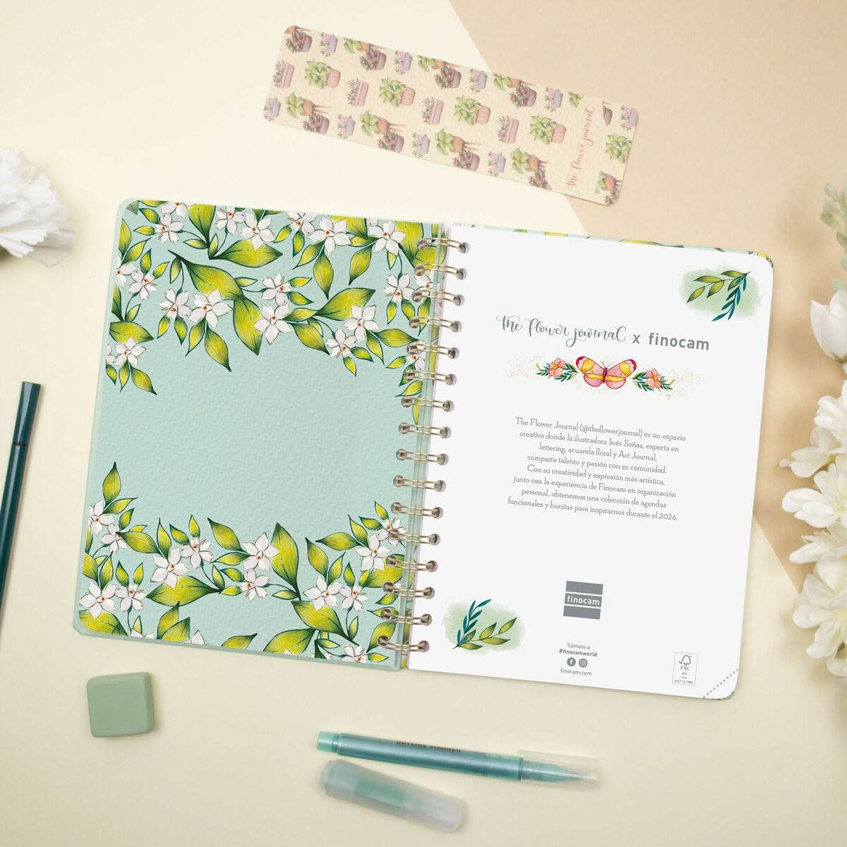 Agenda Finocam THE FLOWER JOURNAL A5 15,5 x 21,2 cm Verde 2026