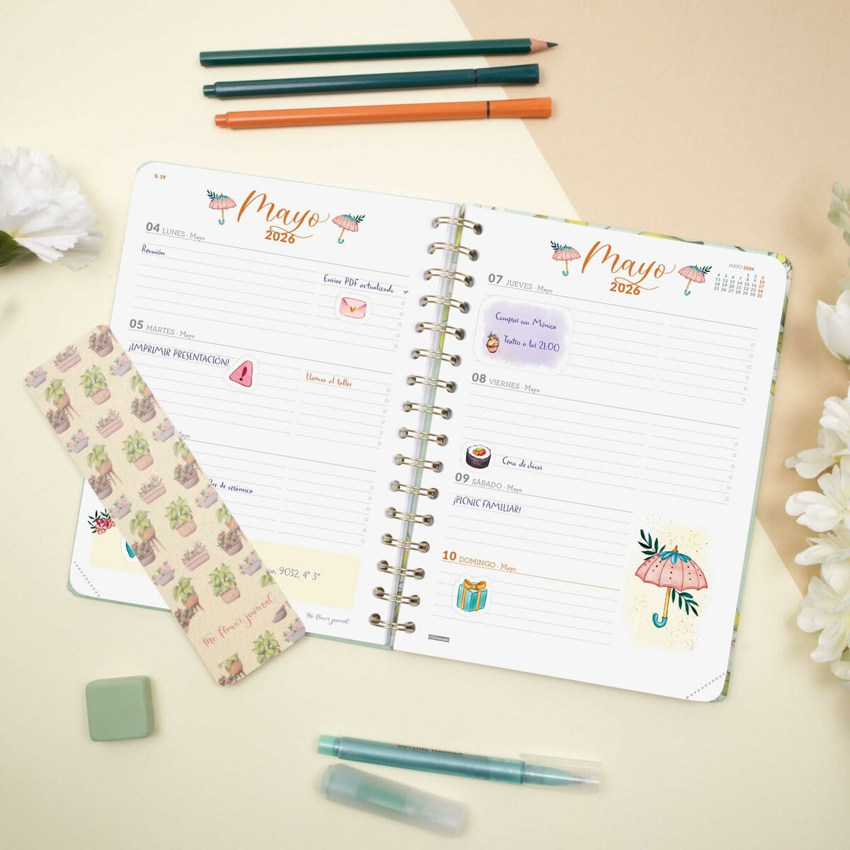 Agenda Finocam THE FLOWER JOURNAL A5 15,5 x 21,2 cm Verde 2026