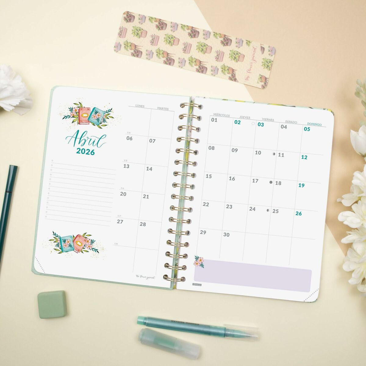 Agenda Finocam THE FLOWER JOURNAL A5 15,5 x 21,2 cm Verde 2026