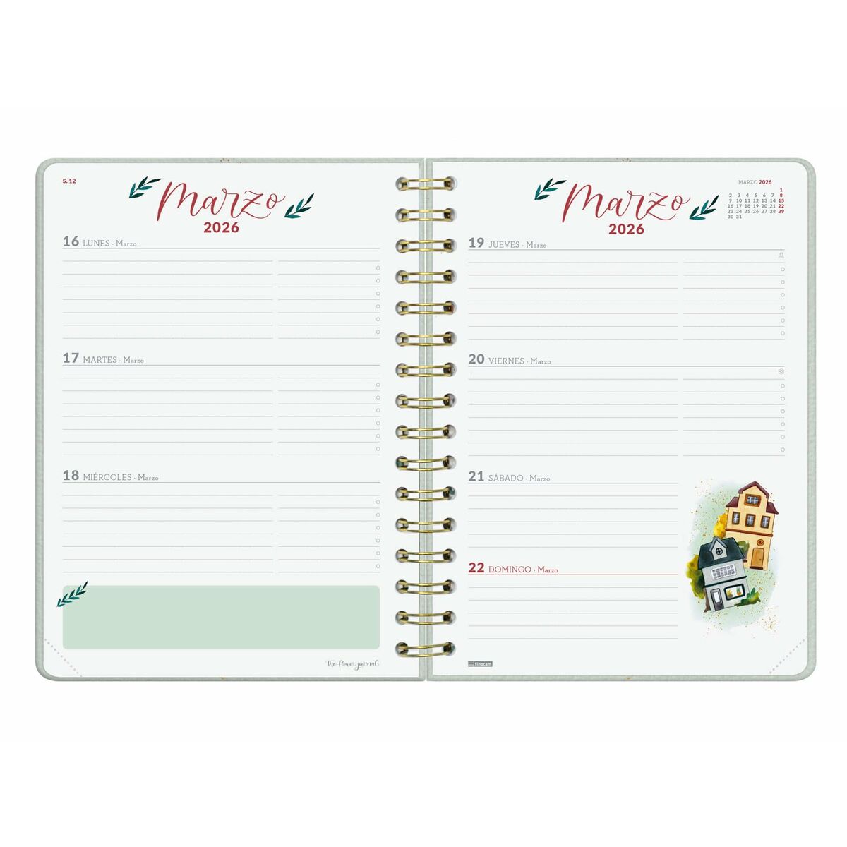 Agenda Finocam THE FLOWER JOURNAL A5 15,5 x 21,2 cm Verde 2026