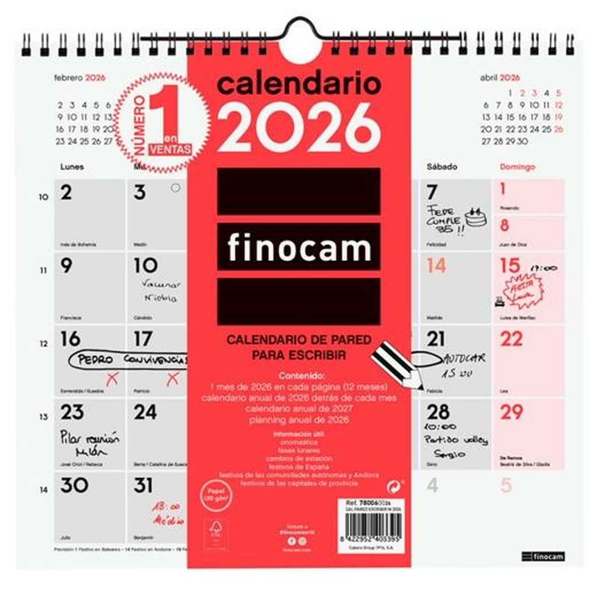 Calendario de pared Finocam Papel 2026 26,5 x 24,5 cm