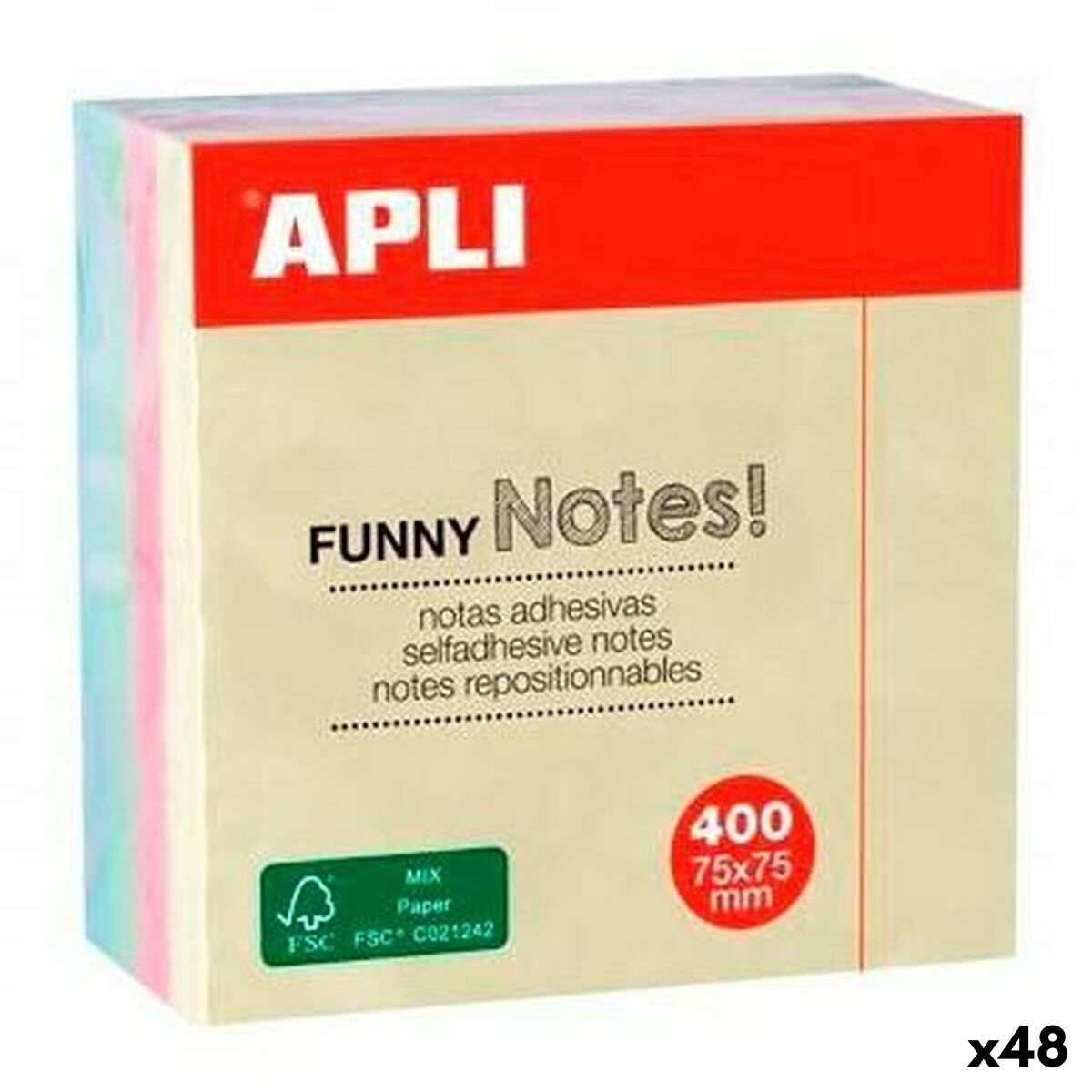 Notas Adhesivas Apli FUNNY Multicolor 75 x 75 mm (48 Unidades)