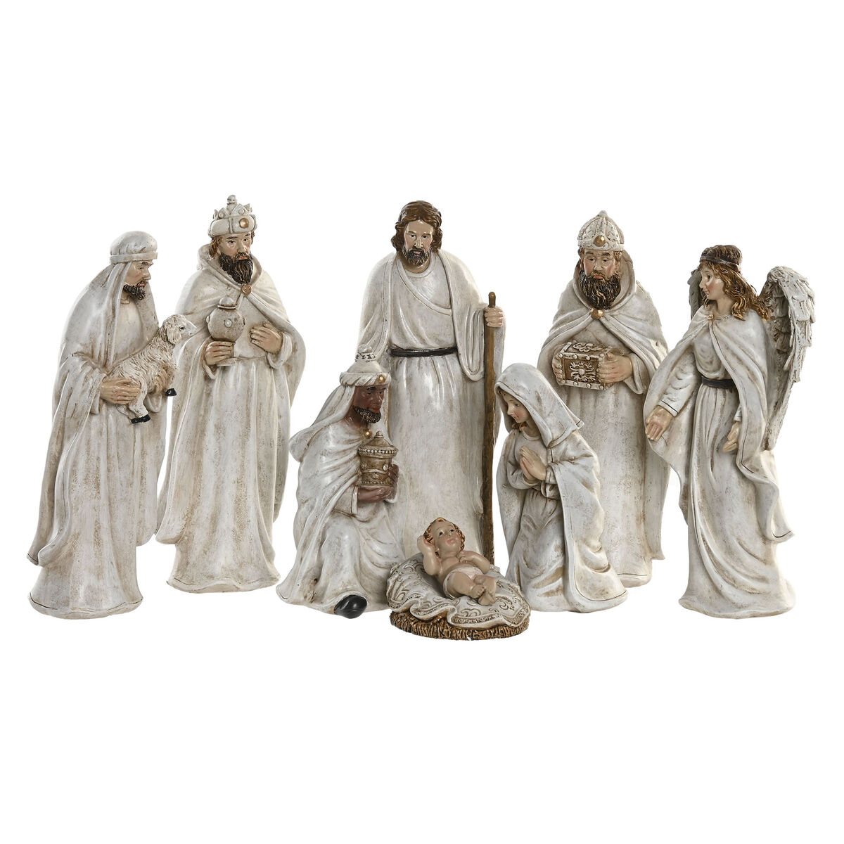 Belén de Navidad Home ESPRIT Blanco Resina 8 x 6 x 19 cm (8 Piezas)