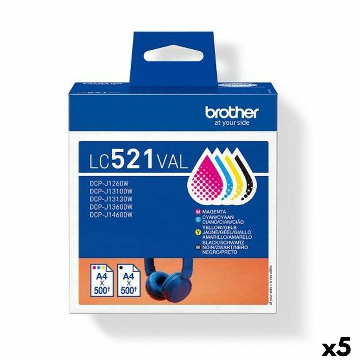 Cartucho de Tinta Original Brother LC521VAL Amarillo Azul Negro Magenta (5 Unidades)