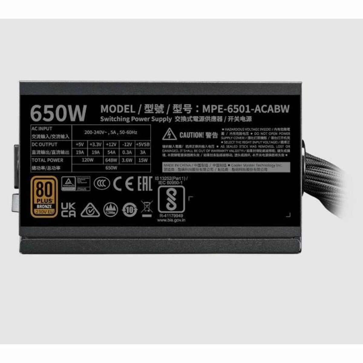 Fuente de Alimentación Cooler Master MPE-6501-ACABW-3BEU ATX 650 W 80 Plus Bronze