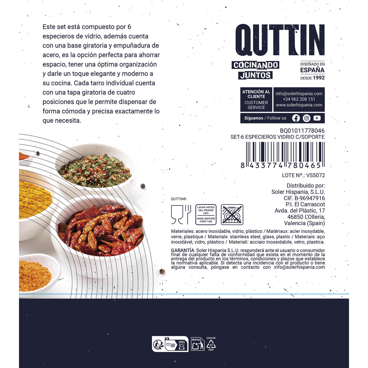 Especiero Quttin 17,8 X 17,8 X 16,3 CM (6 Piezas) (8 Unidades)