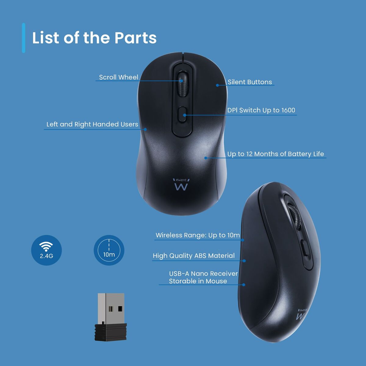 Ratón Ewent EW3218 Negro 1600 dpi