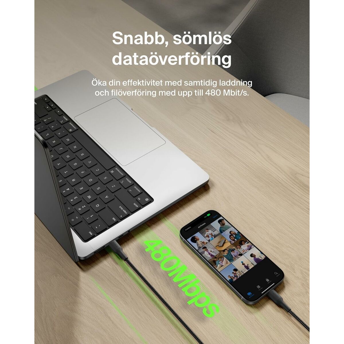 Cable USB a Lightning Belkin CAB025HQ2MBK Negro 2 m