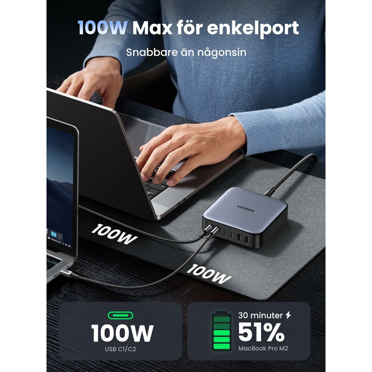 Cable USB a Lightning Ugreen 40914 Negro Gris 2 m