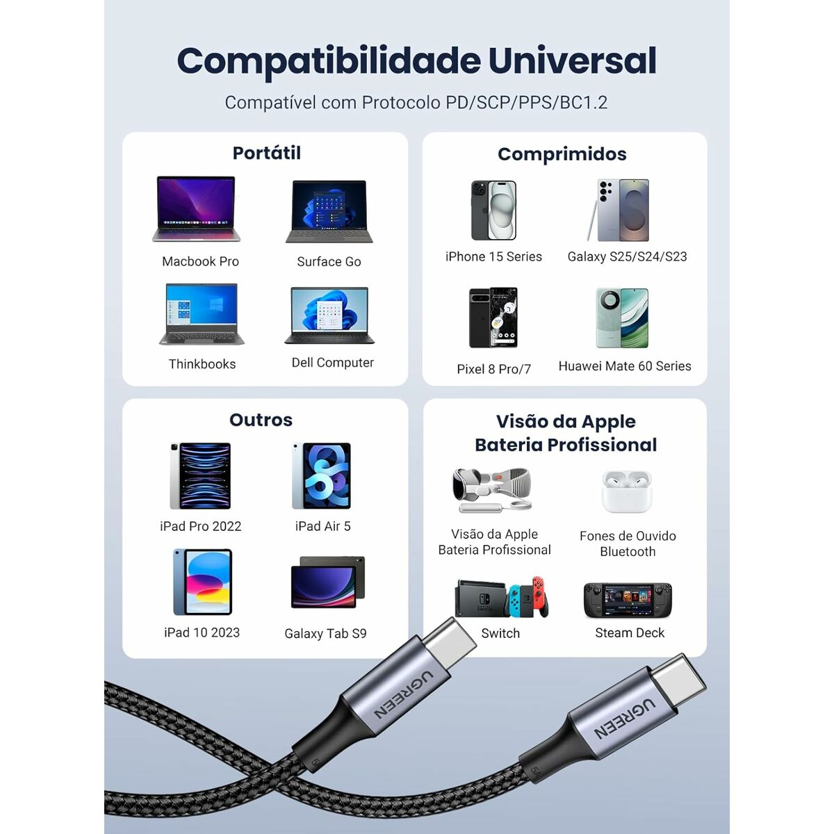 Cable USB a Lightning Ugreen 70427 Negro Plateado 1 m