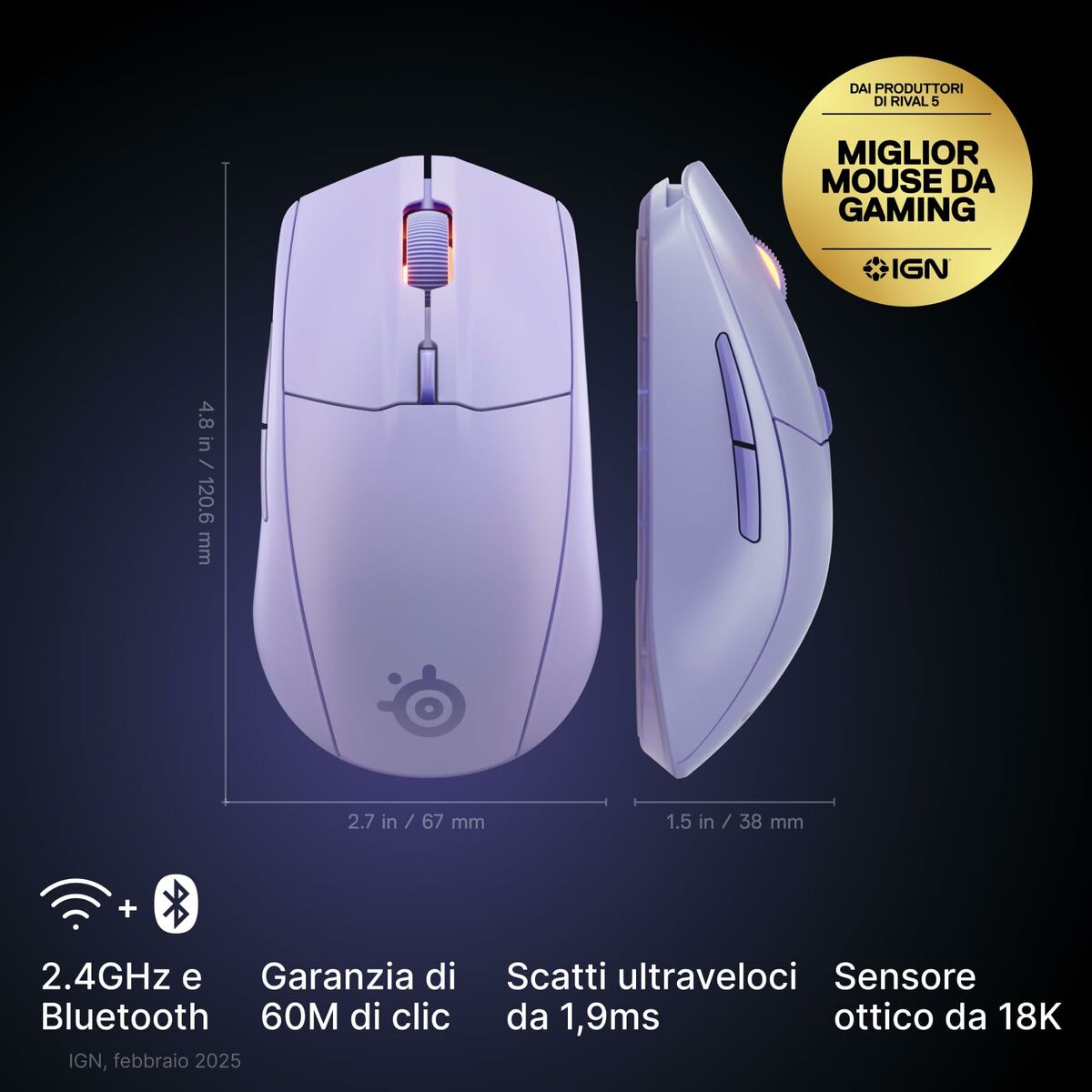 Ratón SteelSeries 62525 Lavanda