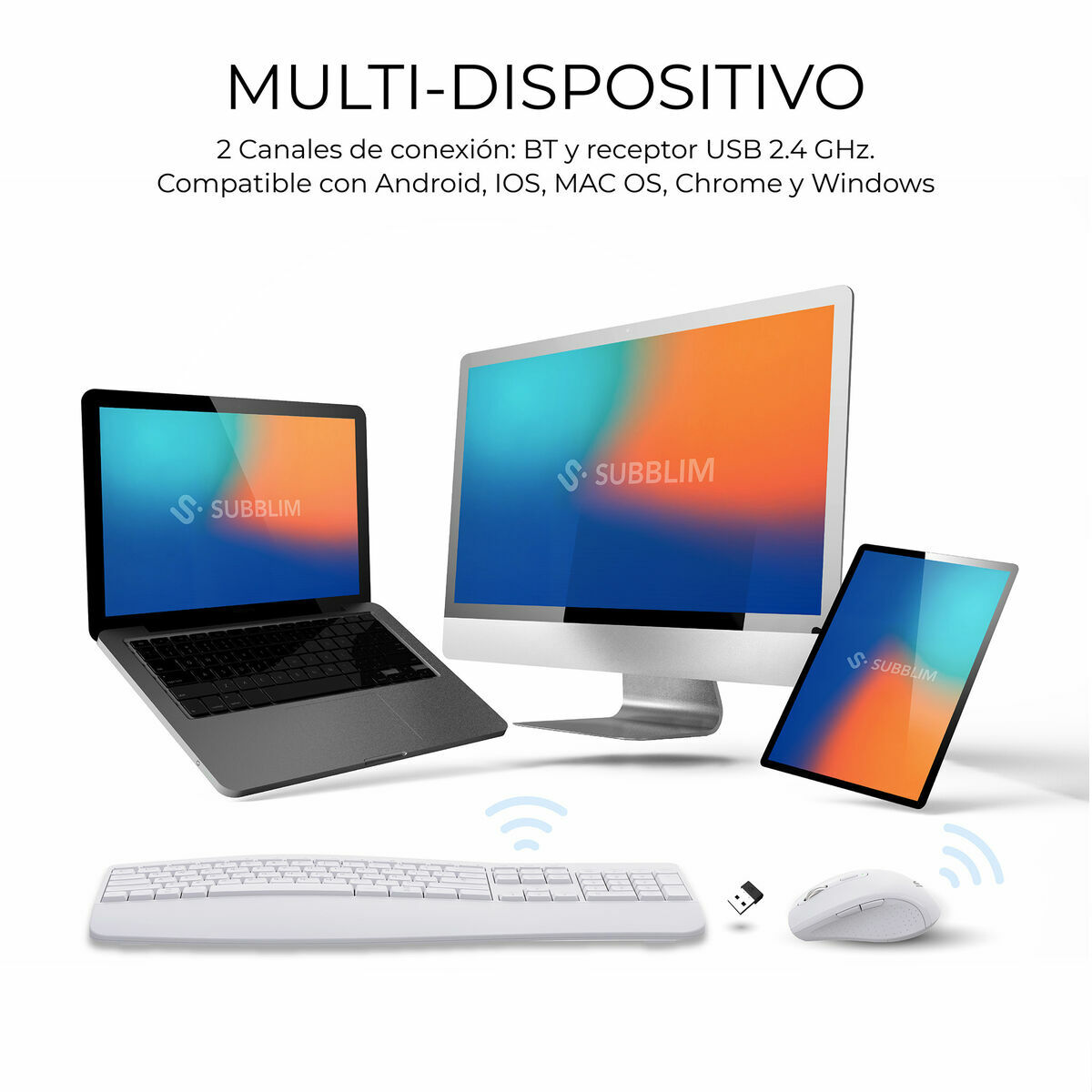 Teclado y Ratón Subblim OFFICE PROWAVE Blanco Qwerty Español QWERTY