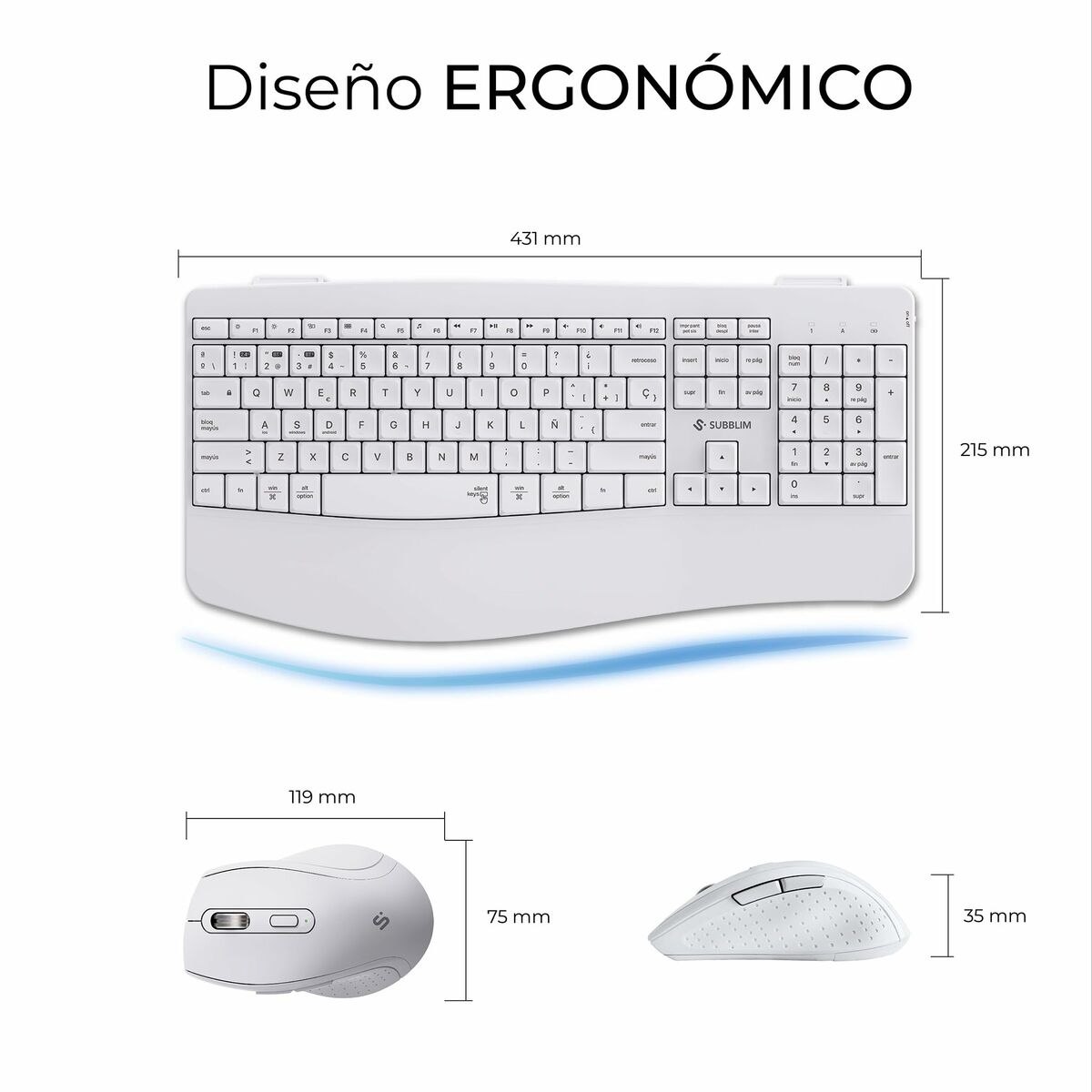 Teclado y Ratón Subblim OFFICE PROWAVE Blanco Qwerty Español QWERTY