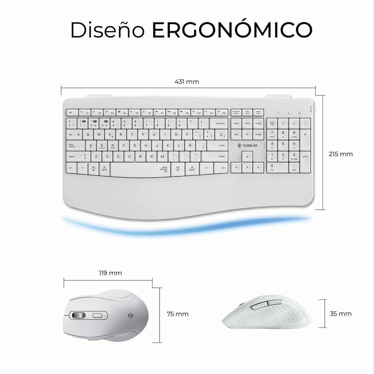 Teclado y Ratón Subblim OFFICE PROWAVE Blanco Qwerty Español QWERTY