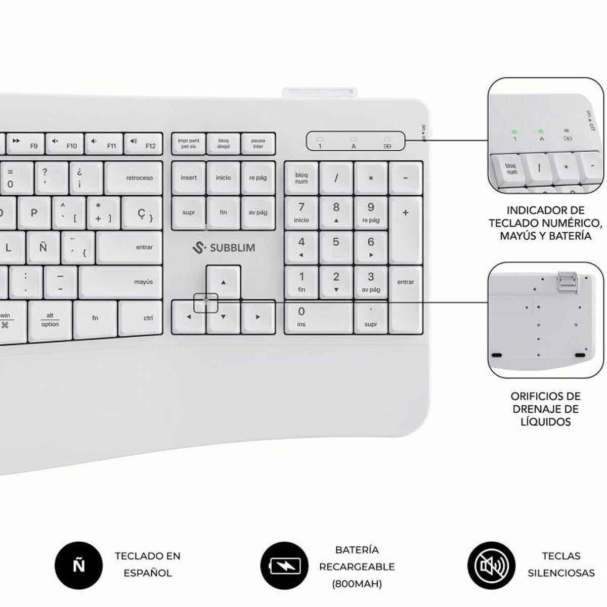 Teclado y Ratón Subblim OFFICE PROWAVE Blanco Qwerty Español QWERTY