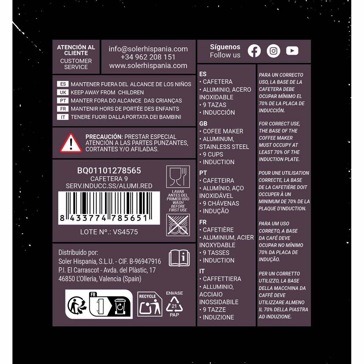 Cafetera Italiana Quttin Rojo Aluminio 0,45 L (6 Unidades)