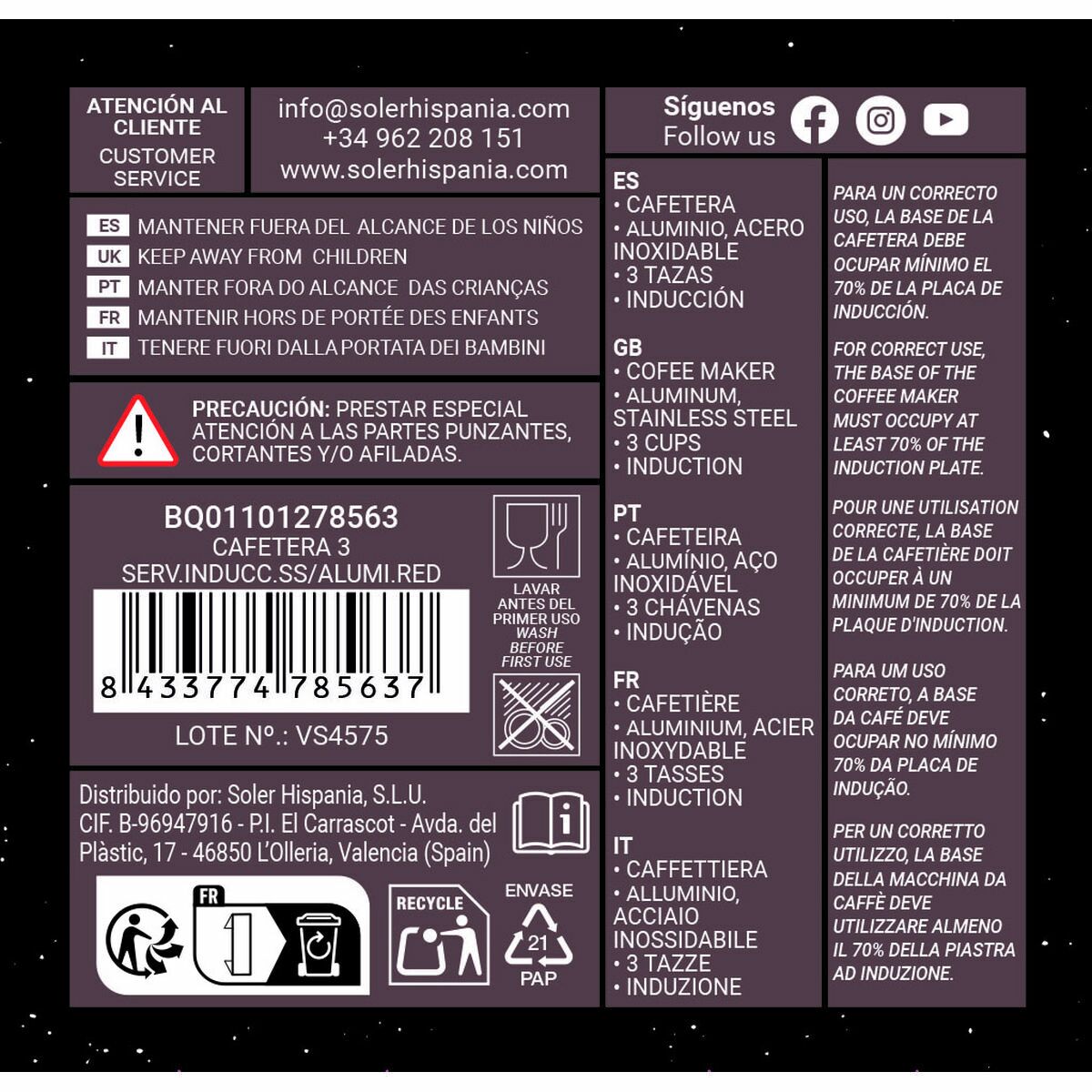 Cafetera Italiana Quttin Rojo Aluminio (6 Unidades)