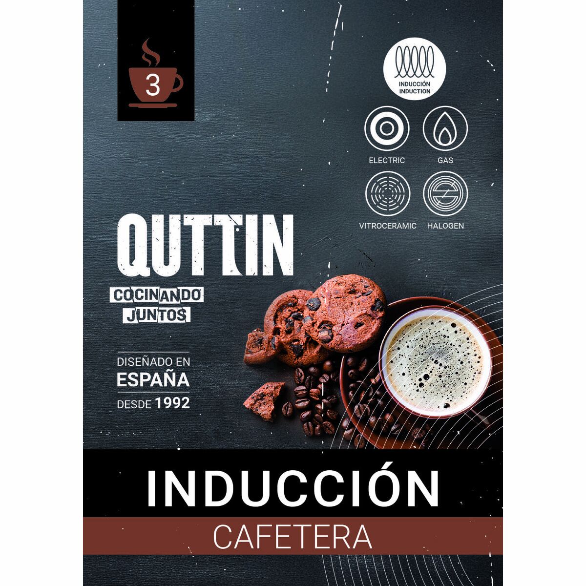 Cafetera Italiana Quttin Negro (6 Unidades)