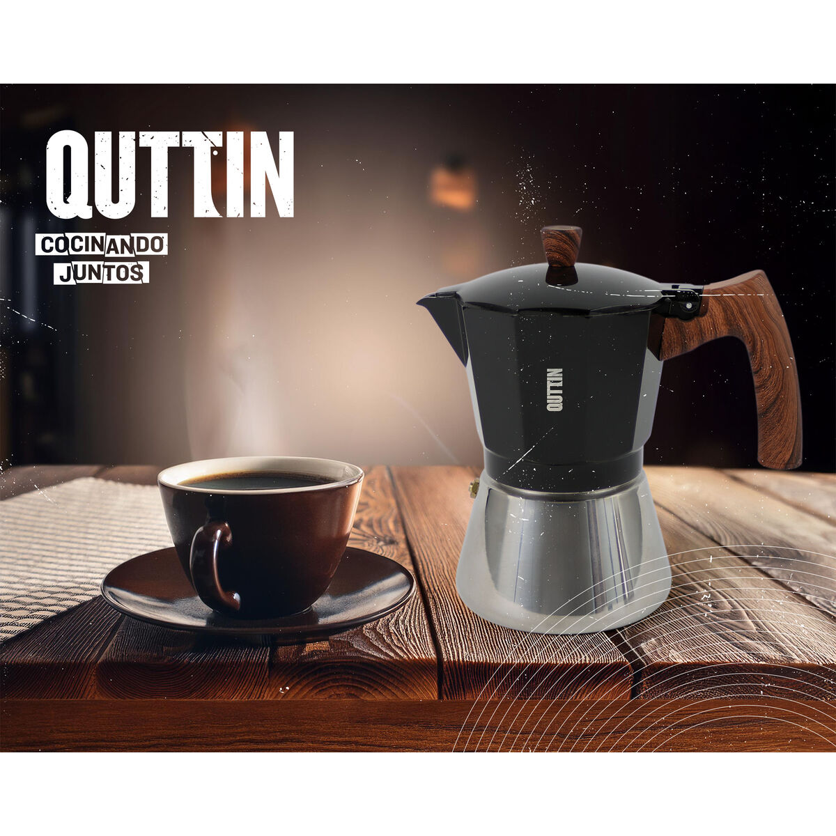 Cafetera Italiana Quttin Negro (6 Unidades)
