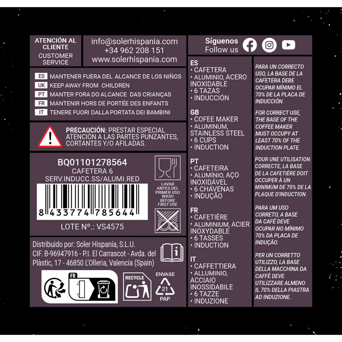 Cafetera Italiana Quttin Rojo Aluminio 0,3 L (6 Unidades)