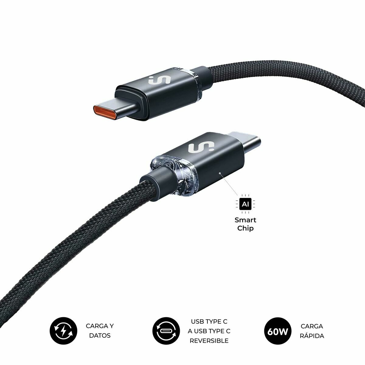 Cable USB-C a USB-C Subblim OPTIMUS Negro 1 m