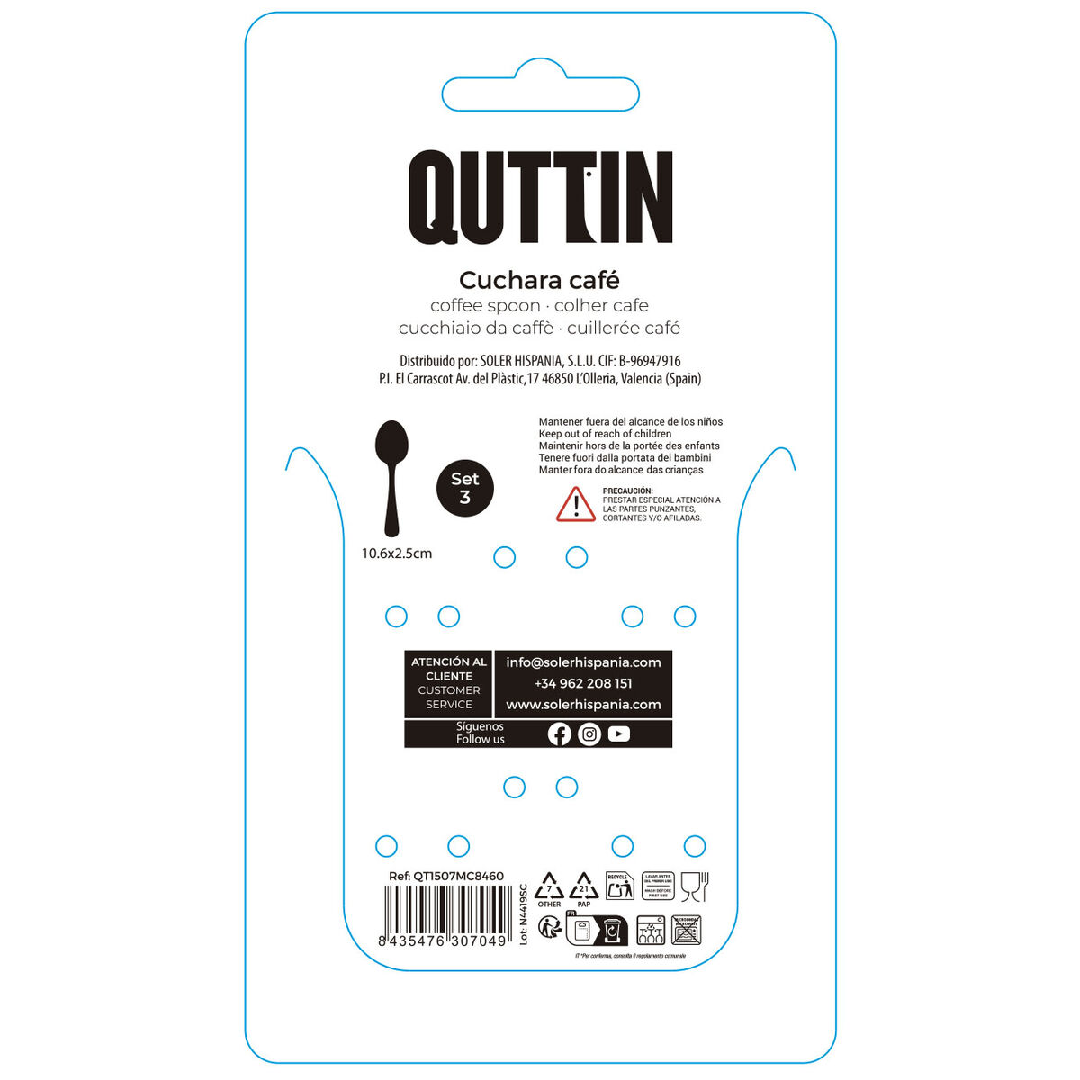 Cuchara de Café Quttin MOMA Negro 10,6 x 2,5 cm 3 Piezas (12 Unidades)