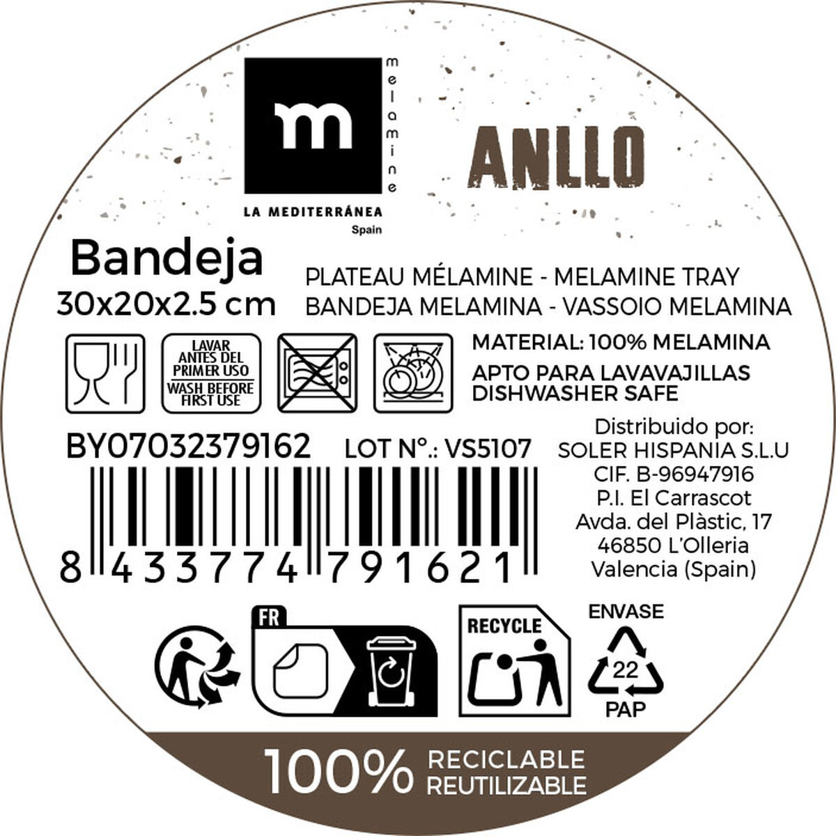 Bandeja La Mediterránea 30 x 20 x 2,5 cm (12 Unidades)