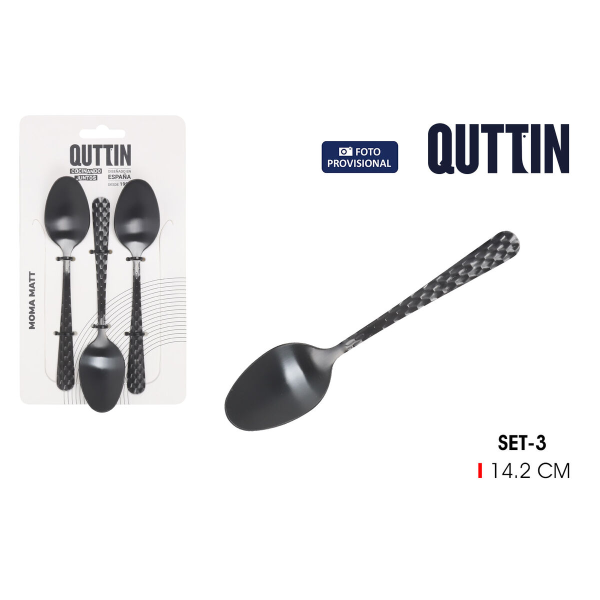Set de cucharas de postre Quttin MOMA Negro 14,2 x 3,2 cm 3 Piezas (12 Unidades)