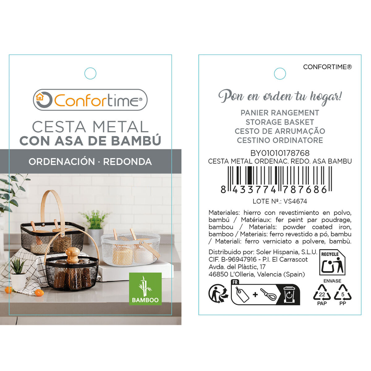 Cesta Confortime Metal Bambú (12 Unidades)