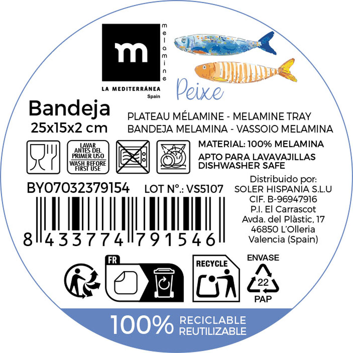 Bandeja La Mediterránea 25 x 15 x 2 cm (12 Unidades)