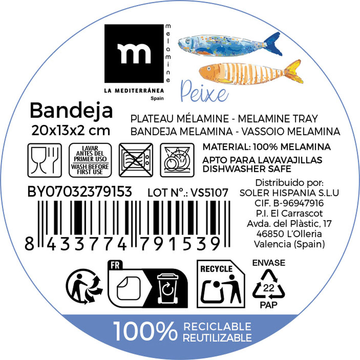 Bandeja La Mediterránea 20 x 13 x 2 cm (24 Unidades)