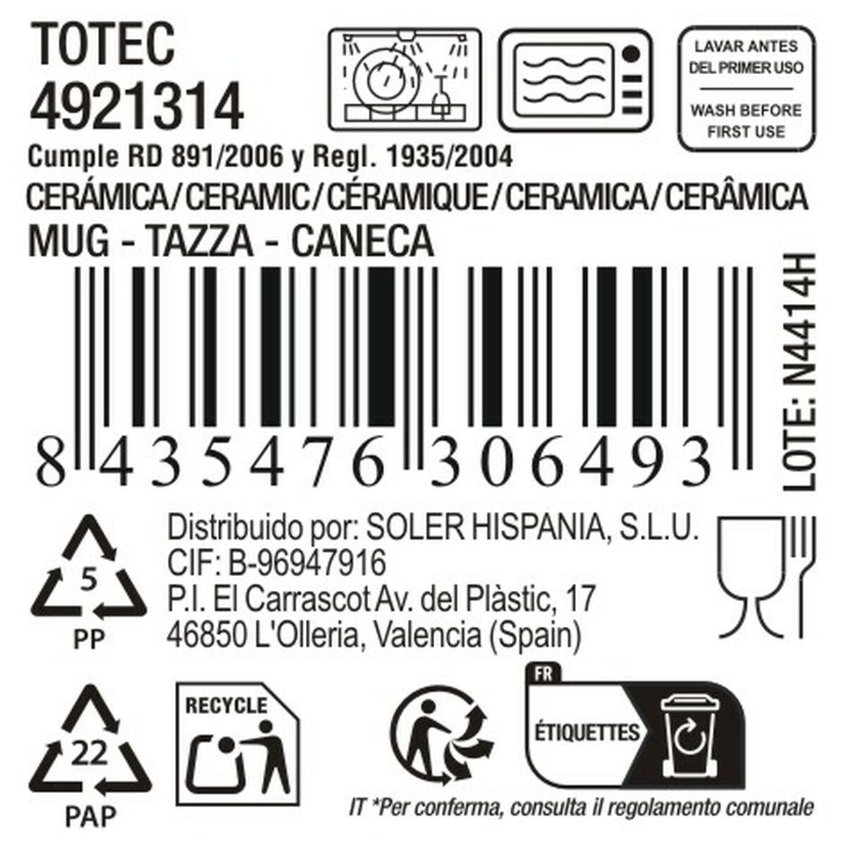 Taza La Mediterránea Totec 380 ml (18 Unidades)