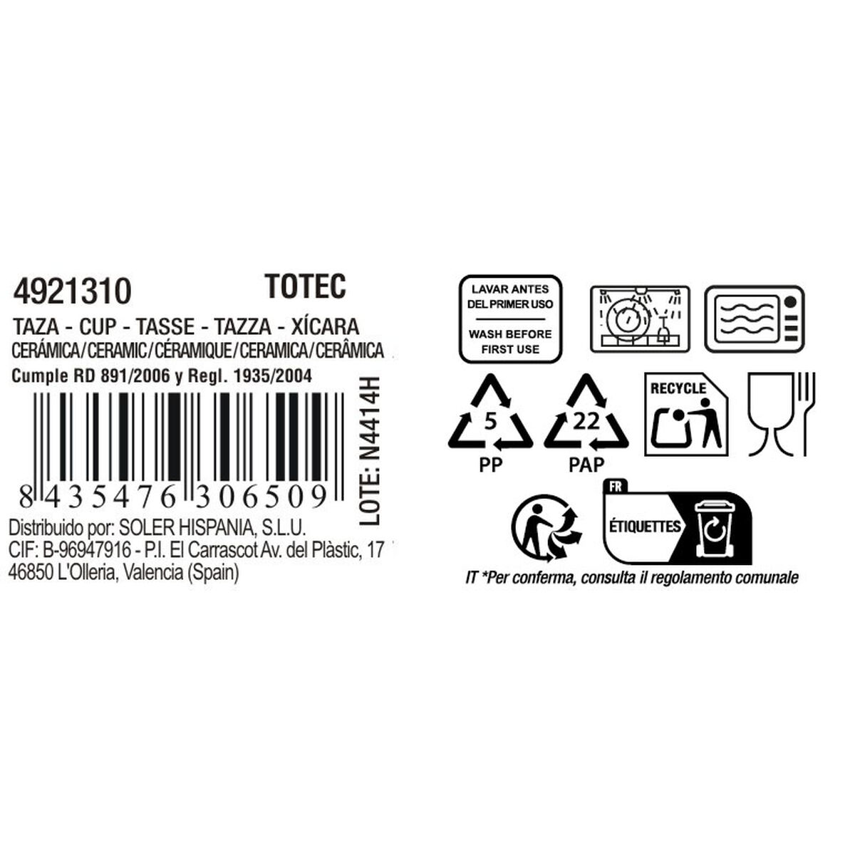 Taza de café y té La Mediterránea TOTEC 100 ml (24 Unidades)