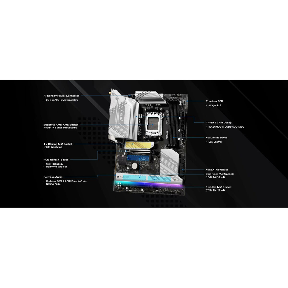 Placa Base ASRock B850 Pro RS WiFi AMD B850 LGA 1151 AMD AM5