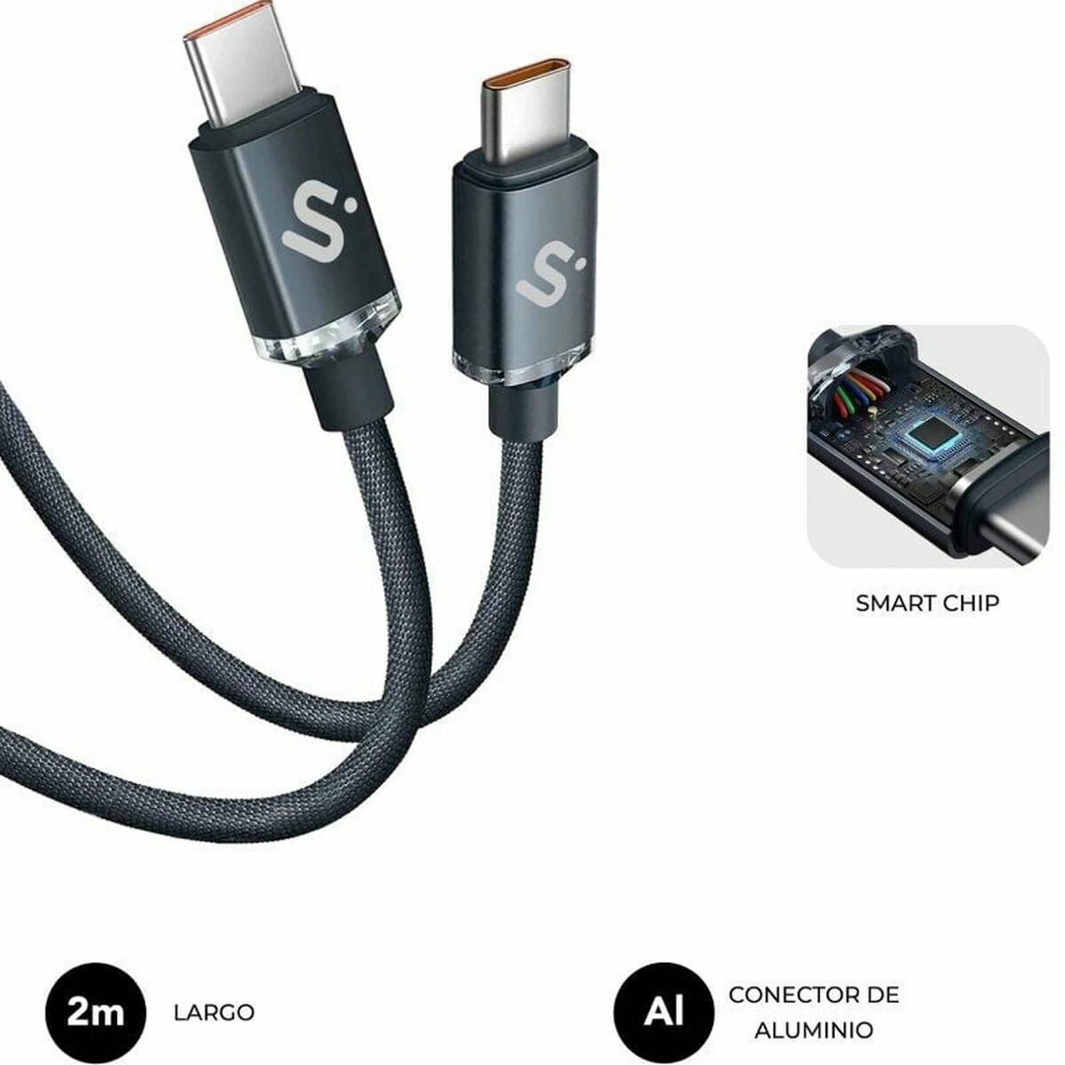 Cable USB-C a USB-C Subblim OPTIMUS Negro 2 m