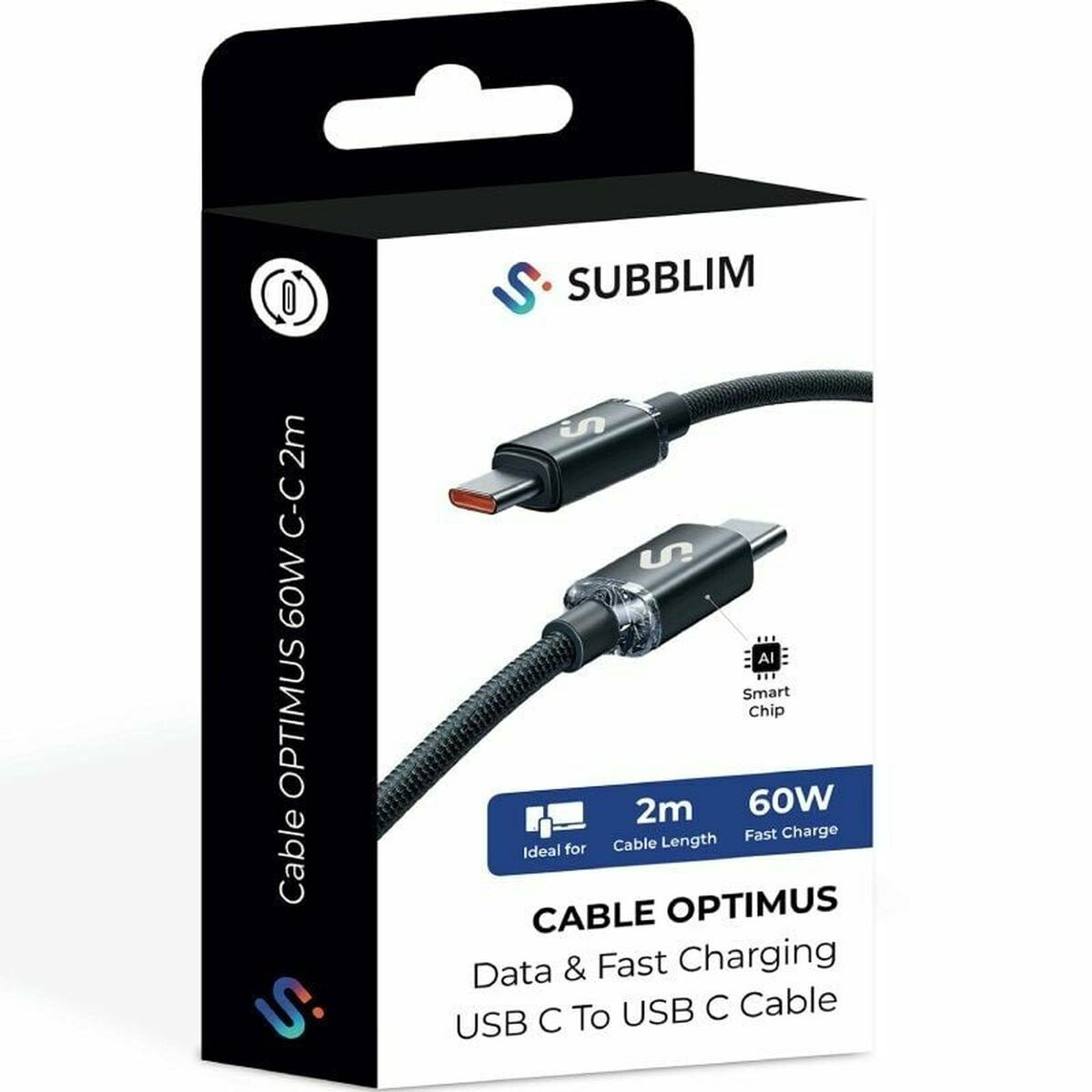 Cable USB-C a USB-C Subblim OPTIMUS Negro 2 m