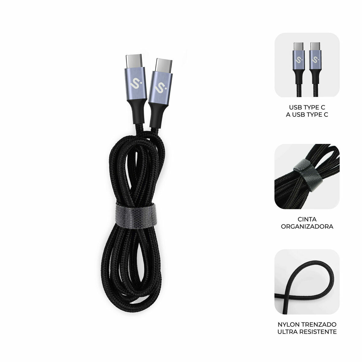 Cable USB-C a USB-C Subblim PLUS Negro 1 m