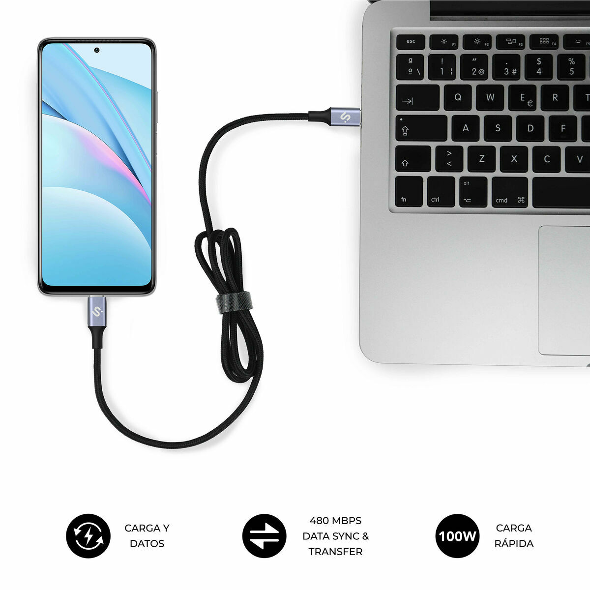 Cable USB-C a USB-C Subblim PLUS Negro 1 m