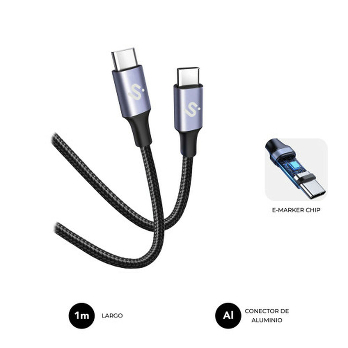 Cable USB-C a USB-C Subblim PLUS Negro 1 m