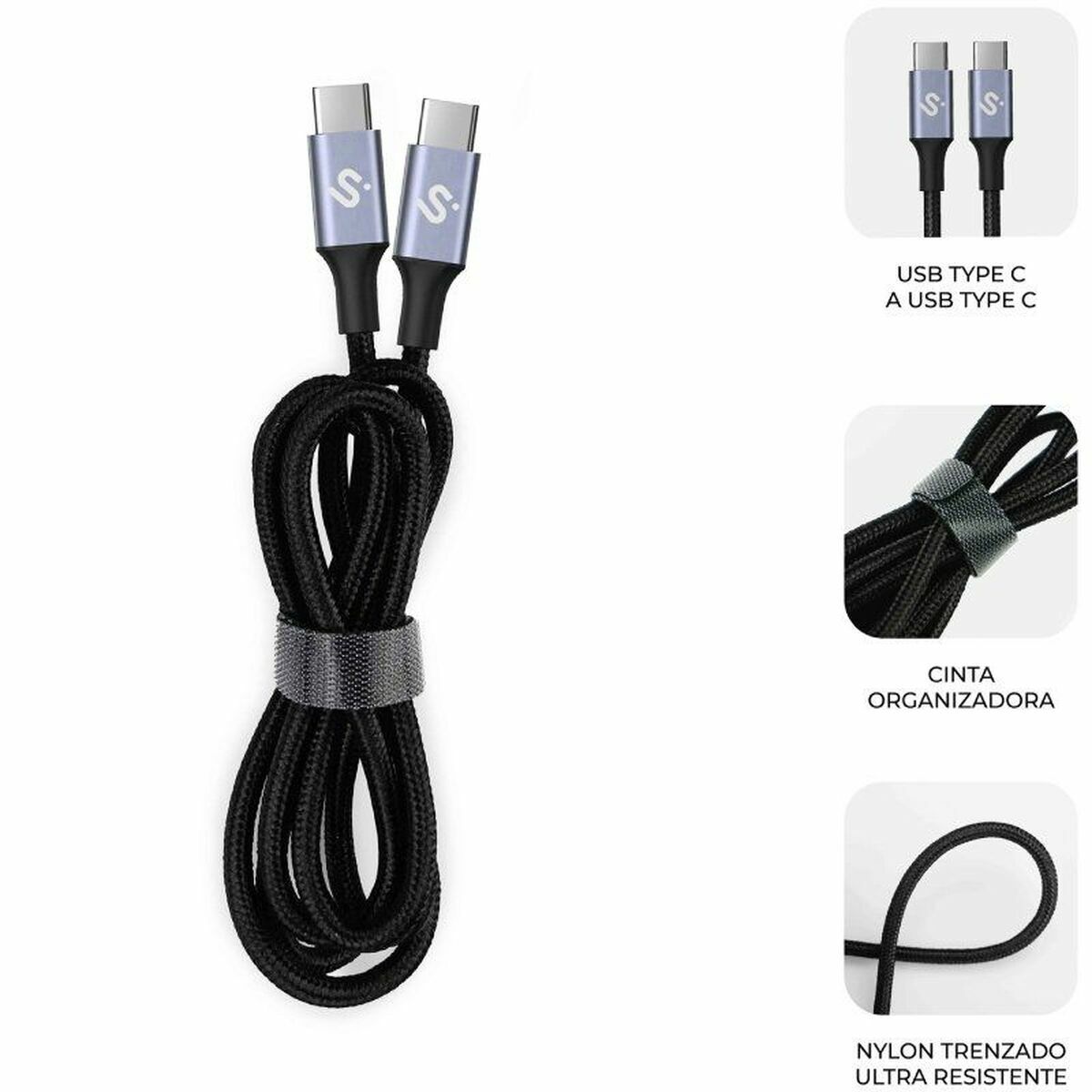 Cable USB-C a USB-C Subblim PLUS Negro 1 m