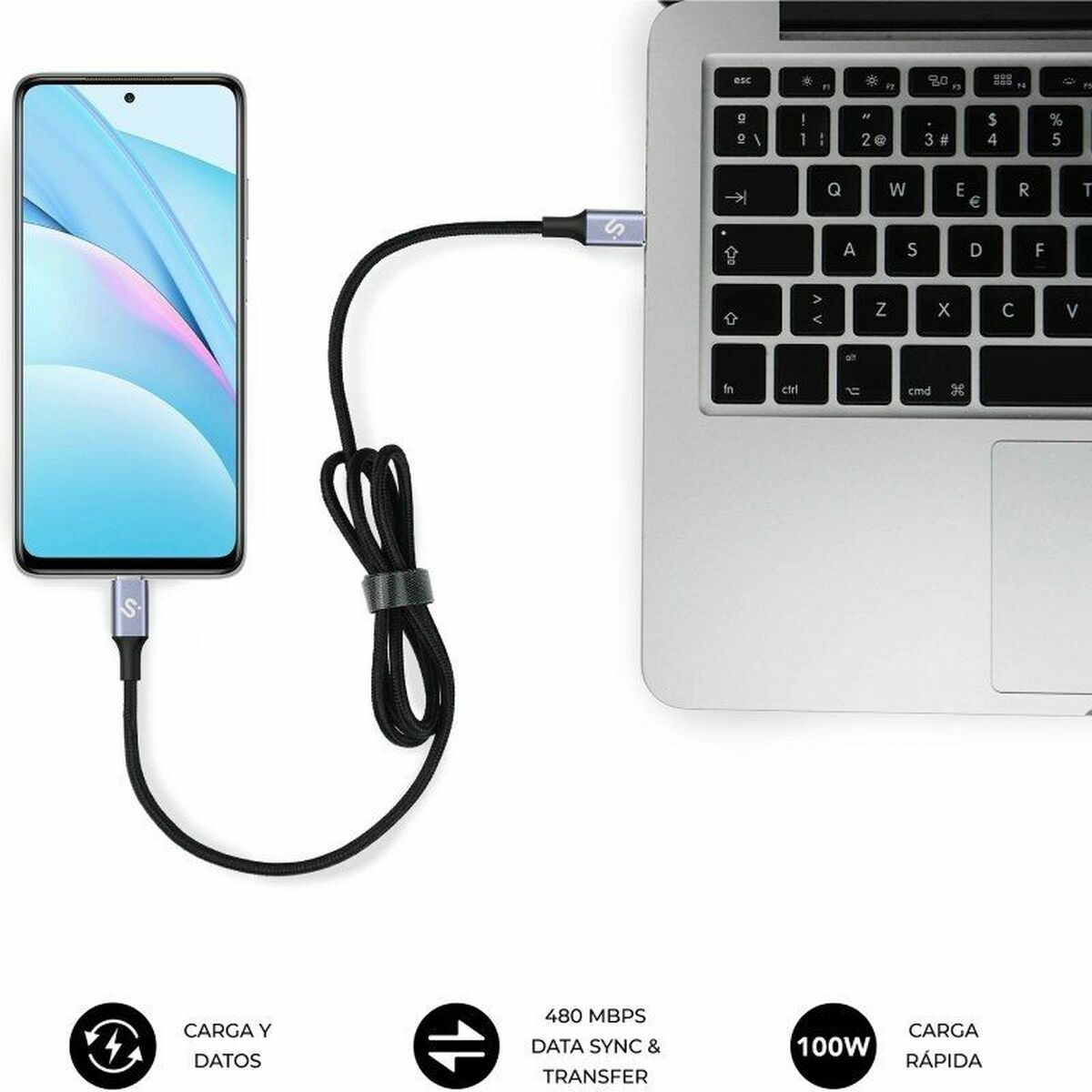 Cable USB-C a USB-C Subblim PLUS Negro 1 m
