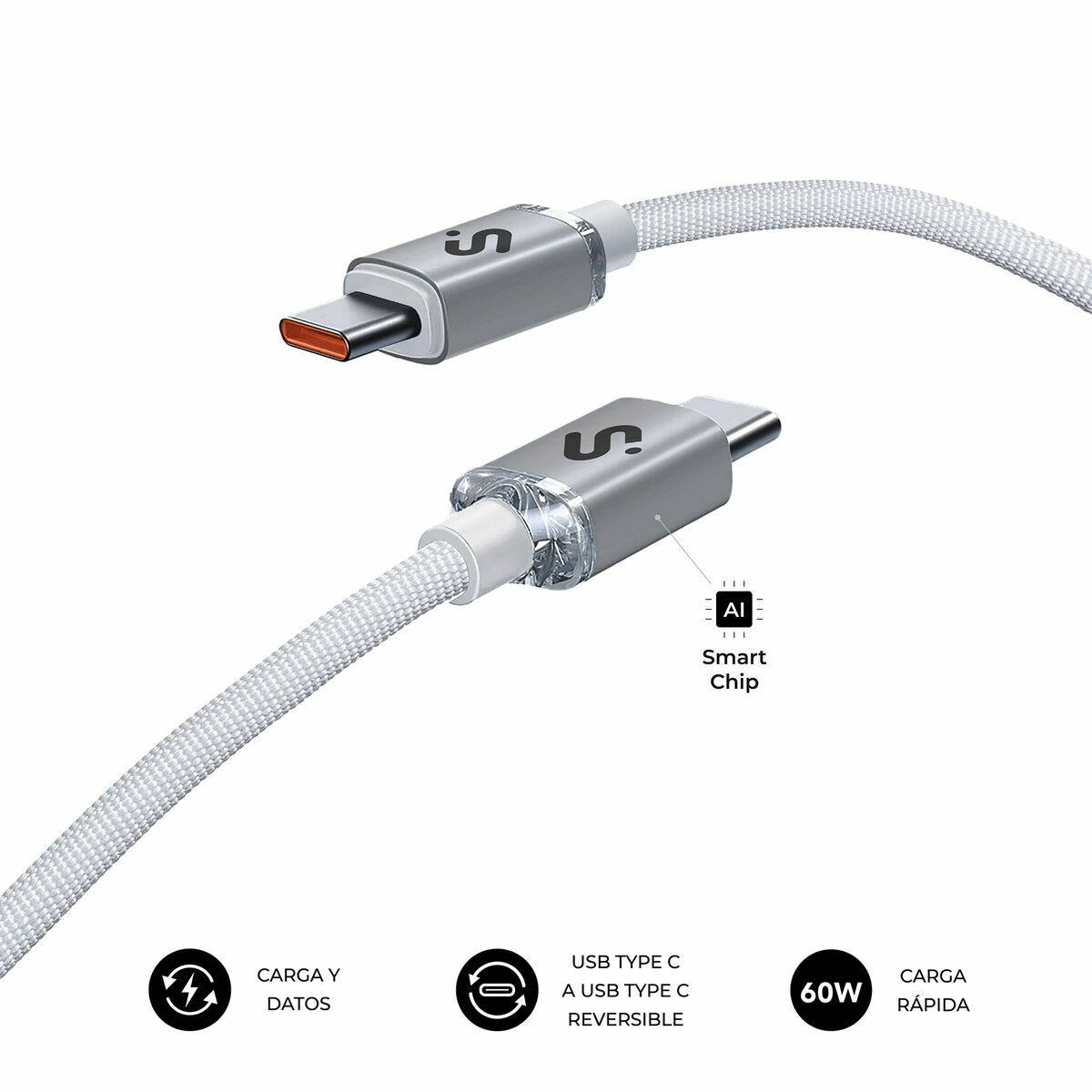 Cable USB-C a USB-C Subblim OPTIMUS Blanco 2 m