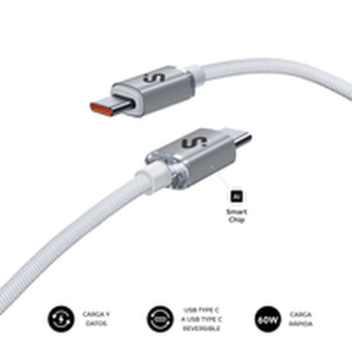 Cable USB-C a USB-C Subblim OPTIMUS Blanco 2 m