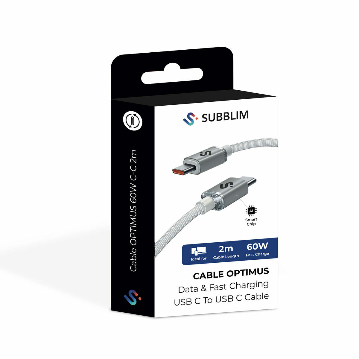 Cable USB-C a USB-C Subblim OPTIMUS Blanco 2 m