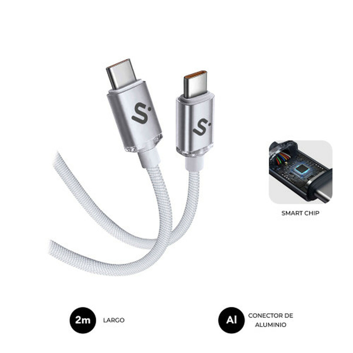 Cable USB-C a USB-C Subblim OPTIMUS Blanco 2 m