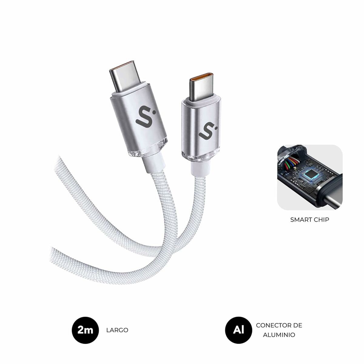 Cable USB-C a USB-C Subblim OPTIMUS Blanco 2 m