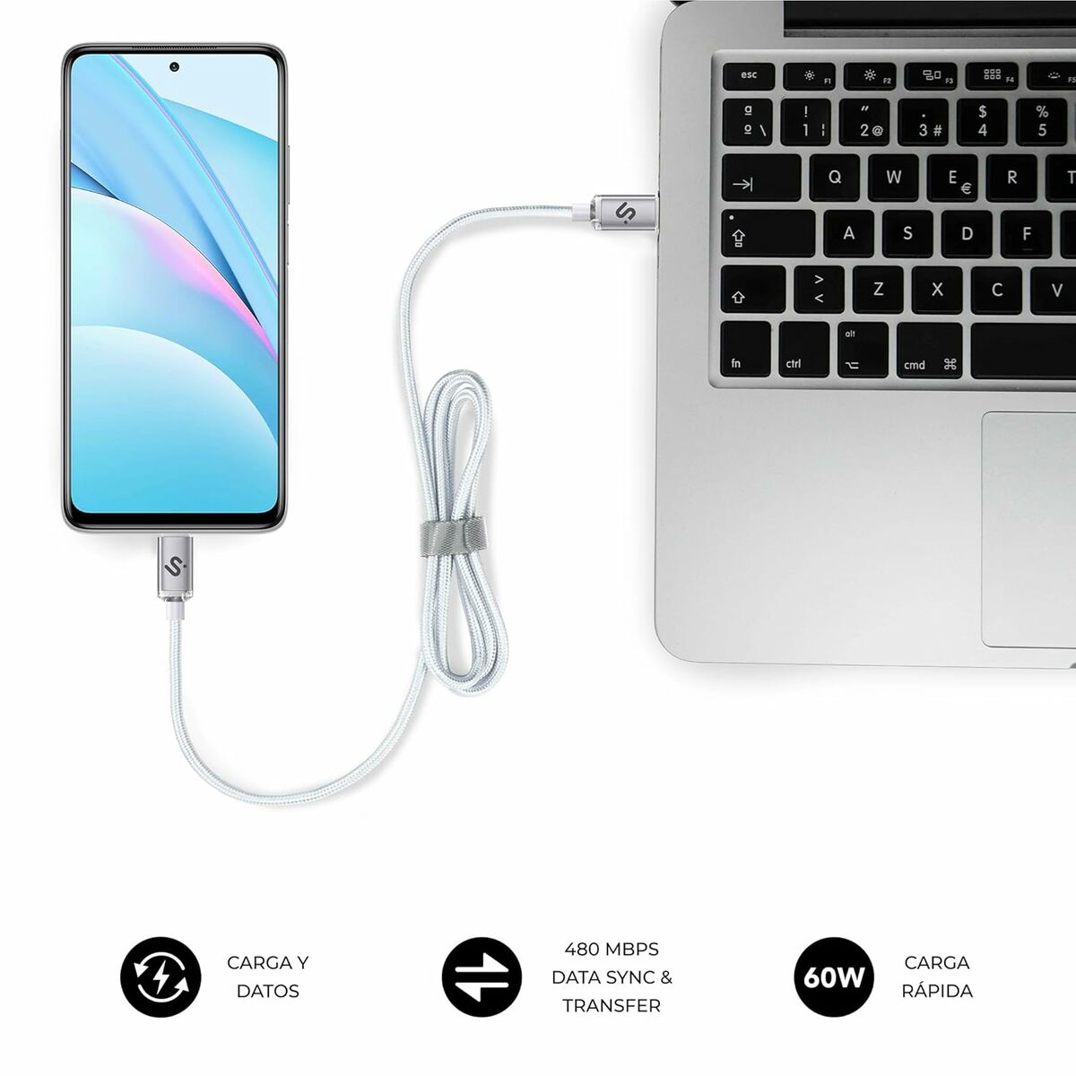 Cable USB-C a USB-C Subblim OPTIMUS Blanco 2 m