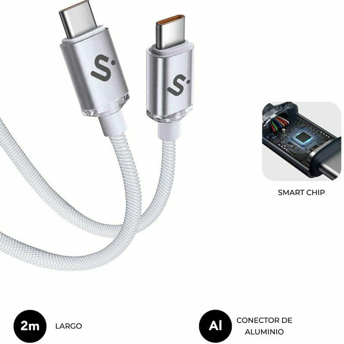 Cable USB-C a USB-C Subblim OPTIMUS Blanco 2 m