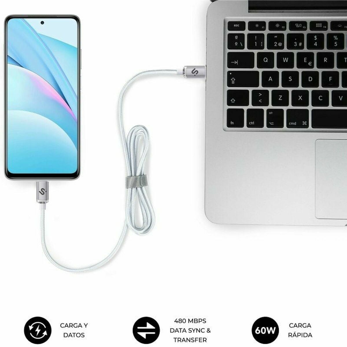 Cable USB-C a USB-C Subblim OPTIMUS Blanco 2 m