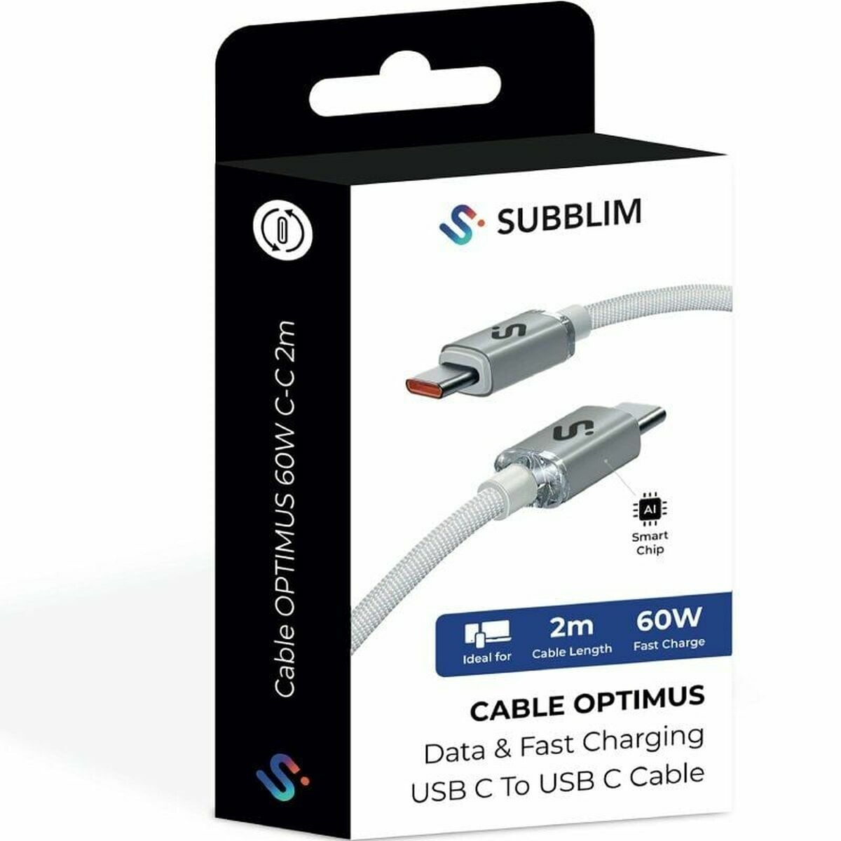 Cable USB-C a USB-C Subblim OPTIMUS Blanco 2 m